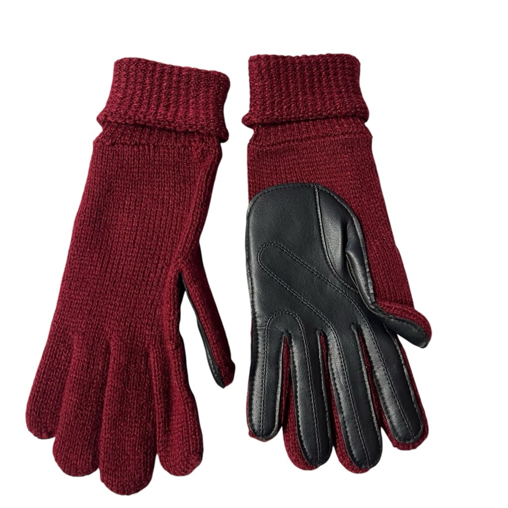 Vintage - Womens Knit Acrylic Gloves w/Leather Palms